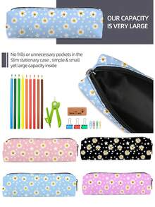 1个圆柱形小雏菊图案铅笔袋，极具吸引力的学生文具收纳袋，多种颜色可选，适合学生返校桌面文具收纳