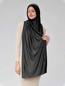 1 chiếc khăn trùm đầu Khimar một bước dành cho nữ Hồi giáo – Khăn trùm đầu kín đáo, không cần ghim, chất liệu jersey co giãn nhẹ, thích hợp cho cầu nguyện, du lịch, công sở và mặc hàng ngày. - màu đen - Xem 3