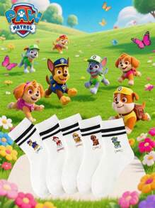 Paw Patrol 1/5 pares de calcetines de media caña para niños y niñas de todas las temporadas con diseño de Paw Patrol, calcetines estudiantiles con dibujos de huesos y nombres de perros, calcetines blancos, calcetines para niños, suaves, transpirables y antideslizantes, estilo lindo y casual, para uso diario, regalos, Pascua, verano