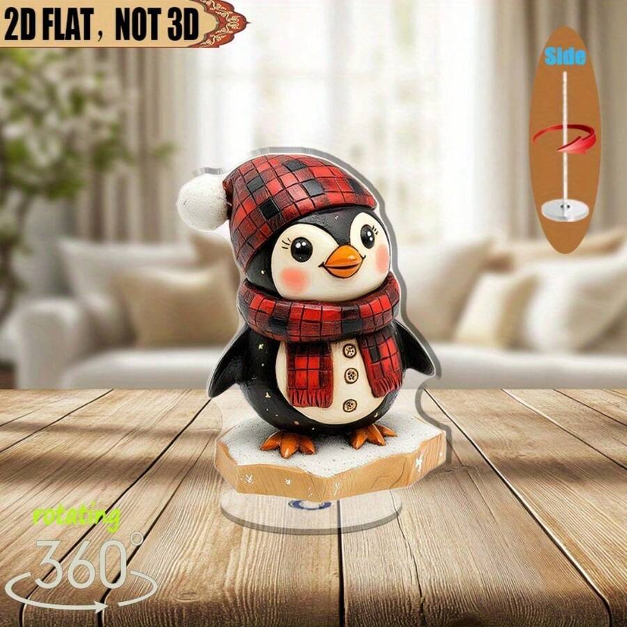 1 buc. Ornament decorativ de sărbători 2D cu pinguin, cu modele din lemn de pinguin, ren și urs polar - Detalii delicate, culori vii, potrivit pentru bază sezonieră - excelent pentru bucătărie, sufragerie, decor dormitor, accesoriu pentru sufragerie, design de sărbători, cadou de Crăciun, decorațiune de Crăciun, decor de masă