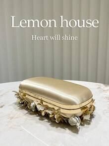 1 件女士奢华闪亮花卉亮片装饰晚宴手拿包，时尚优雅的派对、婚礼、正式活动手提包，配有可拆卸肩带，是送给女士的最佳礼物 - 金色 - 查看 4