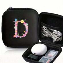 1/6 件 A-Z 字母图案便携式迷你数码收纳盒，EVA 材质旅行配件，带拉链收纳盒，适用于耳机、电缆、银行卡、身份证、充电器、移动电源、文具、硬币、珠宝 - 紧凑可重复使用的电缆管理盒、电缆收纳盒、珠宝收纳盒、俏皮设计、拉链封口 - 黑色 - 查看 4