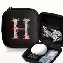 1/6 件 A-Z 字母图案便携式迷你数码收纳盒，EVA 材质旅行配件，带拉链收纳盒，适用于耳机、电缆、银行卡、身份证、充电器、移动电源、文具、硬币、珠宝 - 紧凑可重复使用的电缆管理盒、电缆收纳盒、珠宝收纳盒、俏皮设计、拉链封口 - 黑色 - 查看 18