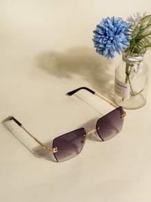 1pc/3pcs Square Frameless Photoshoot Beveled Edged Fashion Glasses