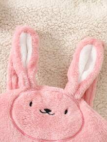 2pcs Baby Unisex Autumn/Winter Plush Cartoon Rabbit Embroidered Bib Pants + Furry Hooded Top Outfit Set