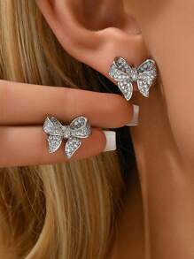 3 件套水钻蝴蝶结项链和耳环首饰套装，适合女性日常佩戴 - 首飾套裝 - 查看 7