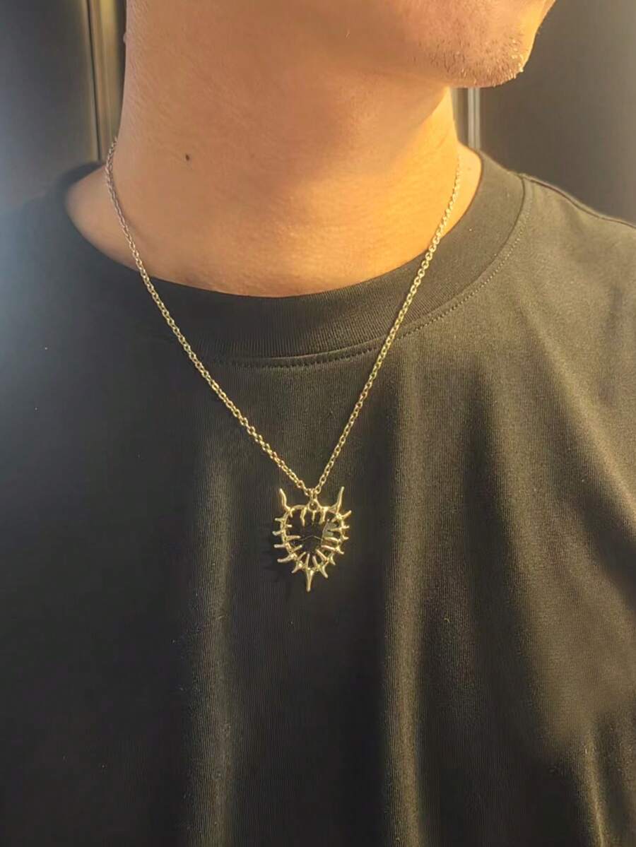 哥特式水钻荆棘心形吊坠项链，男女通用朋克摇滚风格