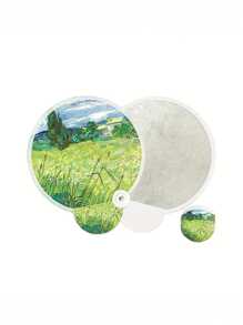 1pc,Oil Painting Floral Mini Foldable Fan - Elegant Portable Compact Lightweight Handheld Fan With Reflective Surface, Fabric Material & Botanical Art For Summer, Home Decor, Gift