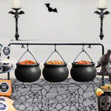 10 pièces/4 pièces/1 pièce Ensemble de mini chaudrons de sorcière d'Halloween, bols à bonbons en plastique noir, décoration d'extérieur pour les fêtes, sans plumes, sans alimentation électrique requise, autoportante, pot de sorcière décoratif en plastique pour le jardin, la pelouse et le patio pour la fête d'Halloween du tour ou du traitement, couleur aléatoire