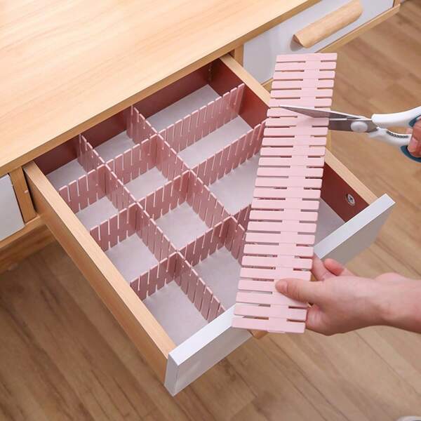 4-Piece Adjustable Plastic Desk & Drawer Dividers | Multi-Functional Storage System For Office, Dorm & Home | Freely Cuttable Partition Kits | Sturdy PP Plastic Organizers For Drawer & Table Clutter