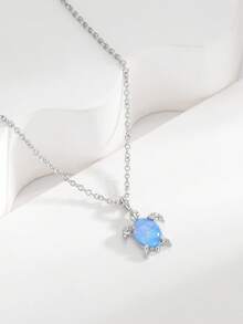 Charm-In 1 件镀银铜吊坠项链，带仿蓝蛋白石海龟 - 銀色/藍石 - 查看 3