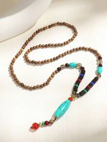 1 件复古莲花坚果吊坠木质项链，男女皆宜，优雅 - 均碼 - 查看 10