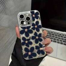1pc Flower Phone Case Flower Phone Case 1pc Feather & Flower Printed Blue Pattern Phone Case Compatible With  16 Pro Max, 15, 14 Plus, 13, 12, 11, Personalized Phone Protective Cover Waterproof Shockproof Anti-Fall Scratch Resistant Phone Cases Summer  17 Pro Case  17 Plus Case  15 Case  16 Case  16 Plus Case - 1pc - View 5