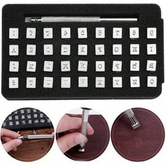 1 Set 36Pcs 3.5mm Alloy Leather Stamping Tool Set Letter And Number Stamp Kit Imprinted Metal Punching Tools For Leather Belt Bag Hat Shoes Craft Jewelry Marking