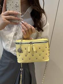 批发女士2025新款时尚水钻花朵吊坠化妆盒迷你口红单肩包斜挎包