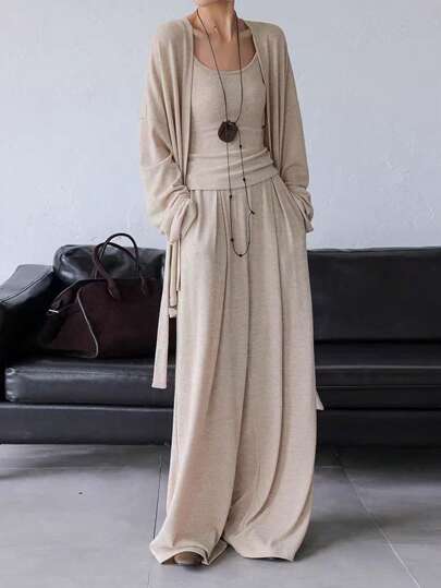 Conjunto de blazer y pantalones de unicolor, elegante y casual para la oficina