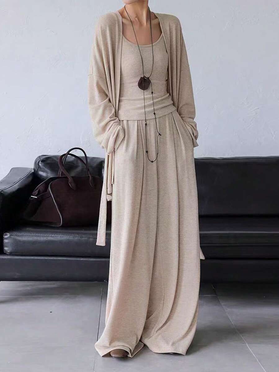 طقم بدلة رسمية أنيقة بلون واحد وسروال للمكتب - لون مشمشي - مشاهدة 1