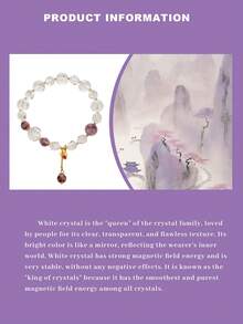 [VE] 1pc High-Quality S925 Sterling Silver Natural White Crystal Bracelet With Purple Phantom Quartz Crystal, Minimalist Fashion & Lucky Charm. Protective For Family Love, Suitable For Self, Bestie, Girlfriend, Mother. Random Jewel Color - Bracelet - View 6