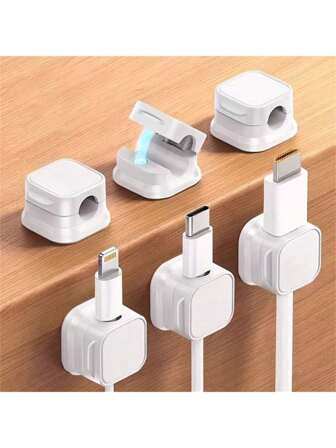 6pcs,Wire Storage Rack, Magnetic Desktop Cable Clamp Management, Hidden Mobile Phone Charging Cable Rack, Suitable For Nightstand, Kitchen Appliances, Office Supplies