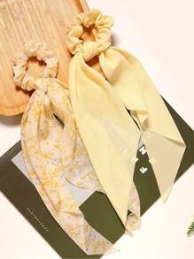 1pc Solid Color Chiffon Floral Long Floating Triangle Scarves, Headband Hair Accessories, Small Floral Bohemian Party, Court Style, Casual, Seasonal, Hair Ties, Scrunchy Hair Ties, Cute Hair Accessories
