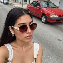 1 Pair Of Retro Golden Brown Glasses, Retro And Fashionable, Suitable For Women, Summer Beach Vacation, Outdoor Activities, Travel Wear, Pearl Decoration Party Style Combination Frame, Suitable For Music Festivals. - 棕色 - 查看 4