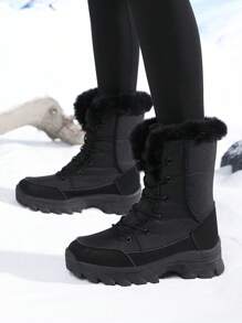 Botas de Neve Femininas, Botas Esportivas Externas Grossas e Quentes com Forração de Inverno, Botas Altas até a Panturrilha, Botas Altas da Moda, Botas para Esqui Exterior, Botas de Cadarço Folgado