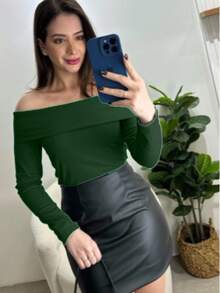 Women's  Long Sleeve Top - Army Green - View 1
