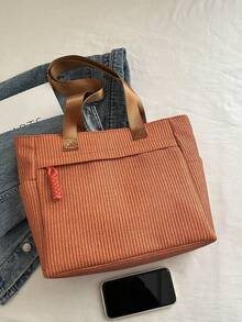 时尚纯色新款拉链大容量单肩包，百搭休闲简约单肩托特包，适合逛街、钱包、购物、年轻女性、大学生、新人、白领。非常适合办公室、大学、工作、商务、通勤、户外活动、旅行和郊游 - 棕色 - 查看 7