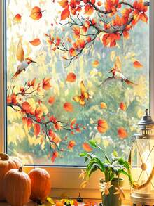 1pc Autumn Maple Leaf Window Sticker, Home Decor Sticker, Reusable Glass Sticker, Asymmetrical Shape Removable, Suitable For Home, Bathroom, Party, Store Decoration, Thanksgiving - Multicolor - View 2