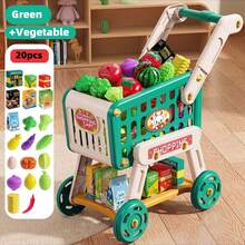 Kids Shopping Cart Toy, Push Walker Toy, Dual Storage Space, Large Capacity, Quality Material, Comes With Realistic Fruit & Vegetable, Simulates Supermarket Shopping Experience, Suitable For Bedroom, Living Room, Yard And Outdoor Use. Ideal Children's Christmas Gift (Mini Small Size Is Very Small, Please Check The Size In The Pictures Carefully. Thank You) - Multicolor - View 3