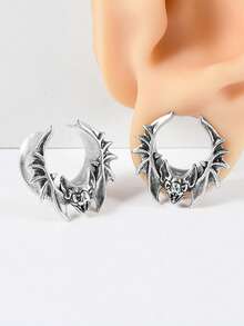 一对朋克铜制 U 形蝙蝠翼耳道和耳塞加强器无线喇叭形马鞍形耳重计穿孔耳环男女通用日常生活中酷炫复古 - 1對蝙蝠耳擴 - 查看 4