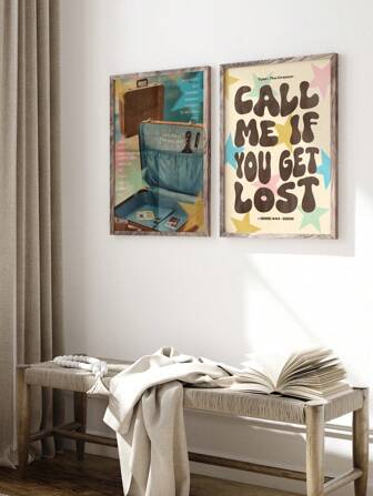 2 Pieces If You Get Lost Please Call Me Canvas Art Prints Funky Luggage Wall Arts Pop Music Movie Posters Dormitory Bedroom Bathroom Living Room Wall Decoration Music Lover Gifts No Frame