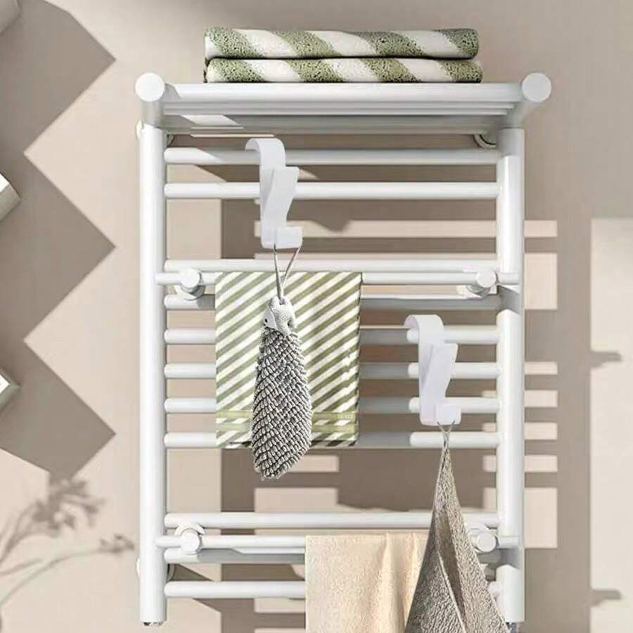 4pcs Black & White Mixed Minimalist Radiator Hooks, No-Drill Hanging Storage Rack, Bathroom Towel Rack Radiator Clip Hooks, Bath Ball & Hand Towel Hanging Hooks, Home Bathroom Storage Hooks, Radiator Hooks, Radiator Storage Rack, Clip-On Hooks, Bath Ball Rack - Multicolor - View 1