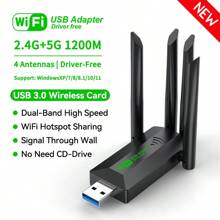 KZ Dual Band 2.4G 5Ghz USB 3.0 High-Speed WIFI USB Network Card Adapter Wireless USB 1200Mbps WiFi Adapter With 4 Antenna For Desktop Laptop Wireless Card No Driver Required Strong Signal Support Windows XP/Windows7/8/8.1/10/11