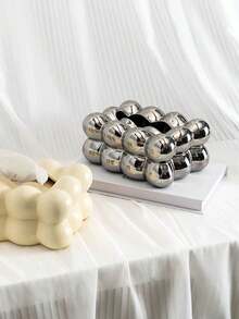 1pc Silver Cotton Candy Ceramic Tissue Box, For Living Room, Bedroom, Bedside Table Paper Towel Storage - Silver - View 4