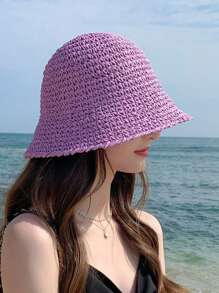 1 件女士时尚草帽户外沙滩帽休闲日式草编渔夫帽透气防晒可折叠适合日常生活夏日海滩度假