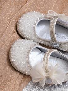 Infant Fashion Flats, Baby Spring/Summer Toddler Shoes, Shiny Bowknot Princess Shoes For Girls, Suitable For Party, Formal Wear, Vacation - Silver - View 7