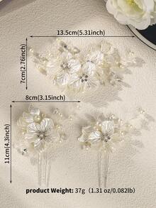 3pcs/Set Bridal Wedding Flower Crystal Pearl Hair Clips, Rhinestone Embellished White Floral Hair Accessories