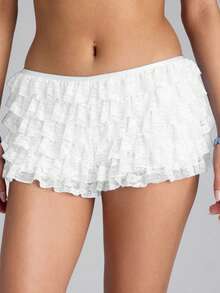Lace Ruffle Bloomers Women Lolita Mini Shorts Mesh Pumpkin Micro Boy Bottoms Ruffled Pettipants Layered Panties - White - View 5