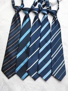 1 件海军蓝条纹弹性无领带，休闲日常穿着，适合 JK 校园风格和街头服饰