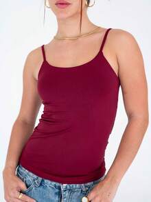 Thin Strap Tank Top In Polyamide Blouse With Lining Suplex Blouse - Gỗ đỏ - Xem 3