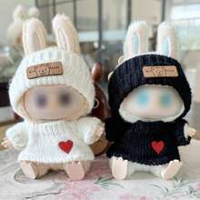 [Clothes Only] Compatible With 1st & 2nd Generation Doll, Cozy Heart Sweater + Bear Beanie Set, Cute & Warm Autumn/Winter Outfit (For Labubu / Compatible With Labubu) - Multicolor - View 2