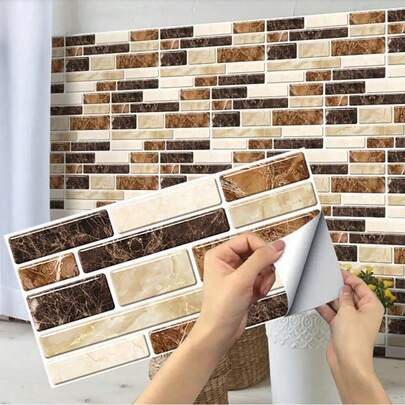 12/25pcs 3D Marble Kitchen Wall Stickers, Crystal Smooth Waterproof Grease-Proof Self-Adhesive Tile Stickers, Bathroom Backsplash Decal, Wall Decal, Vinyl Decal For Home Decorations, Spring Decoration Items Refresh Your Home, Festival Decoration Stickers Gifts Birthday Graduation