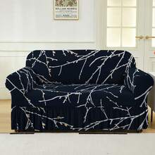 1pc 1/2/3 Seater Ruffled Sofa Cover Printed Stretch Sofa Slipcover,Universal Fit For Bedroom And Living Room - Black - View 2
