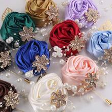 男士金叶与优雅仿珍珠缎面玫瑰藏蓝色翻领花朵婚礼西装胸针配饰 XH1107 情人节配饰 - 胸花 - 查看 6