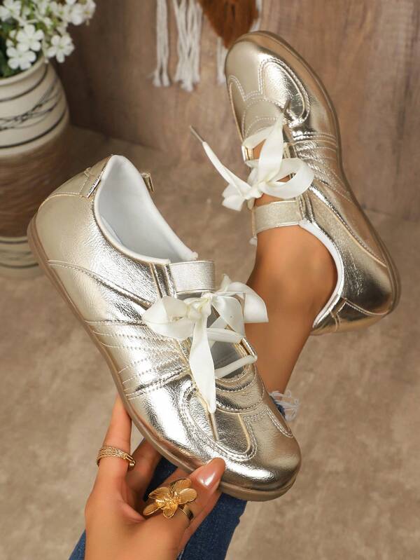New Fashionable Minimalist Versatile Ribbon Lace-Up Ballet Flats, Pastel Colors, Casual Sports Sneakers For Women, Spring/Autumn