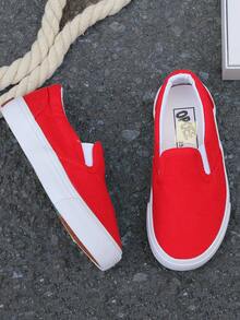 OPOEE White Canvas Shoes Toddler Sneakers Children's Casual Canvas Shoes Spring & Autumn Korean Style Minimalist Boys & Girls Shoes Classic Lace-Up Canvas Shoes Slip-On Slouchy Shoes Children Dancewear - Red - View 6