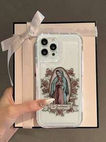 Women's Floral Virgin Mary Print Clear Case Suitable For IPhone17/IPhone17 Air/IPhone17 Pro/IPhone17 Pro Max/16 Pro Max/15 Pro Max/14 Pro Max/13 Pro Max/12 Pro Max - 無色 - 查看 3