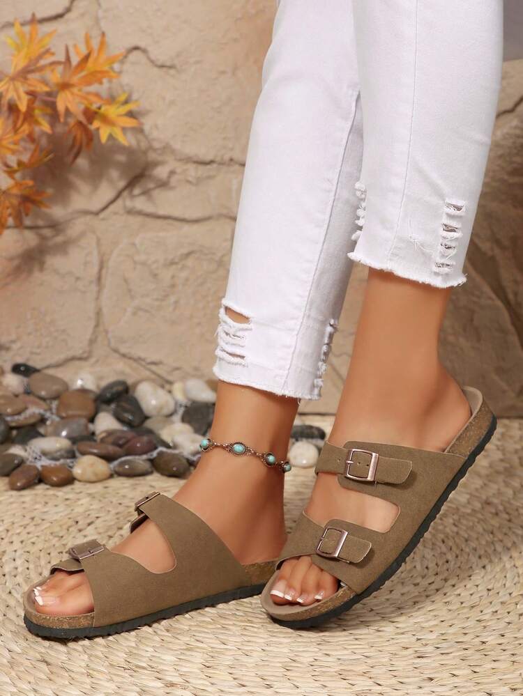 1 Par de Sandalias Casuales de Playa con Suela de Corcho Suave, Apoyo de Arco, Antideslizante y Punta Redonda, Adecuadas para Adolescentes Chicos y Chicas, Apropiadas para Verano, Otoño y Regreso a Clases, Uso en Exteriores - Caqui - Añade 2