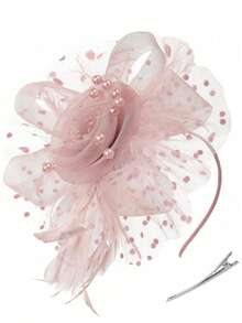 1 Pc Fascinators Hat Flower Mesh Ribbons Feathers On A Headband And A Clip Tea Party Headwear For Girls And Women